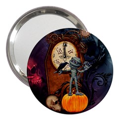 Funny Mummy With Skulls, Crow And Pumpkin 3  Handbag Mirrors by FantasyWorld7