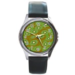 Relativity Pattern Moon Star Polka Dots Green Space Round Metal Watch Front