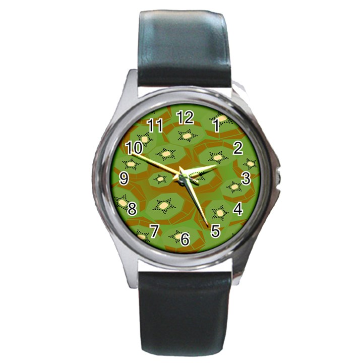 Relativity Pattern Moon Star Polka Dots Green Space Round Metal Watch