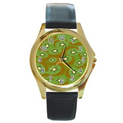 Relativity Pattern Moon Star Polka Dots Green Space Round Gold Metal Watch by Mariart