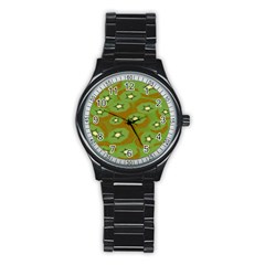 Relativity Pattern Moon Star Polka Dots Green Space Stainless Steel Round Watch by Mariart