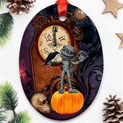 Funny Mummy With Skulls, Crow And Pumpkin Ornament (oval) by FantasyWorld7