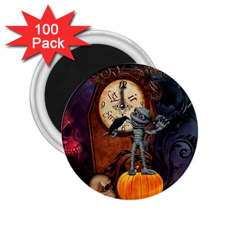 Funny Mummy With Skulls, Crow And Pumpkin 2.25  Magnets (100 pack) 