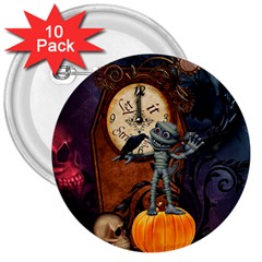 Funny Mummy With Skulls, Crow And Pumpkin 3  Buttons (10 Pack)  by FantasyWorld7