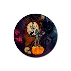 Funny Mummy With Skulls, Crow And Pumpkin Rubber Coaster (round)  by FantasyWorld7