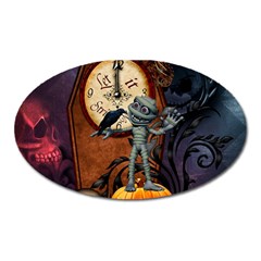 Funny Mummy With Skulls, Crow And Pumpkin Oval Magnet by FantasyWorld7