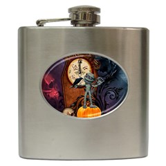 Funny Mummy With Skulls, Crow And Pumpkin Hip Flask (6 Oz) by FantasyWorld7