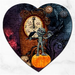 Funny Mummy With Skulls, Crow And Pumpkin Jigsaw Puzzle (heart) by FantasyWorld7