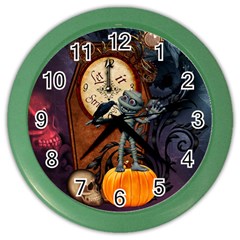 Funny Mummy With Skulls, Crow And Pumpkin Color Wall Clocks by FantasyWorld7