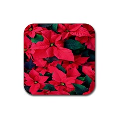 Red Poinsettia Flower Rubber Coaster (square) 