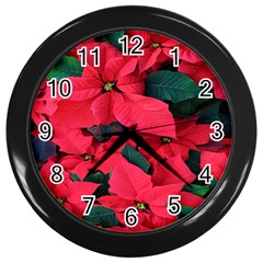 Red Poinsettia Flower Wall Clocks (black) by Mariart