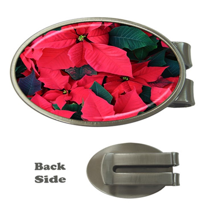 Red Poinsettia Flower Money Clips (Oval) 