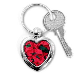 Red Poinsettia Flower Key Chains (heart)  by Mariart