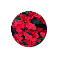 Red Poinsettia Flower Rubber Round Coaster (4 Pack)  by Mariart