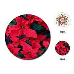 Red Poinsettia Flower Playing Cards (round)  by Mariart