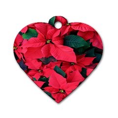 Red Poinsettia Flower Dog Tag Heart (two Sides) by Mariart