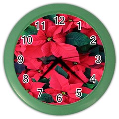 Red Poinsettia Flower Color Wall Clocks by Mariart