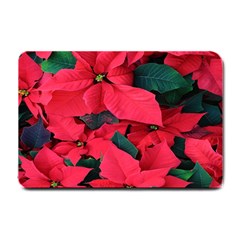 Red Poinsettia Flower Small Doormat  by Mariart