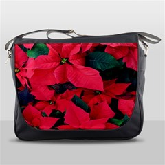 Red Poinsettia Flower Messenger Bags by Mariart