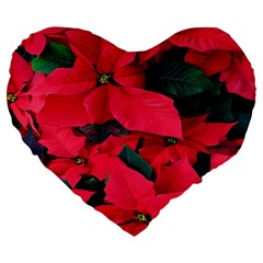 Red Poinsettia Flower Large 19  Premium Heart Shape Cushions