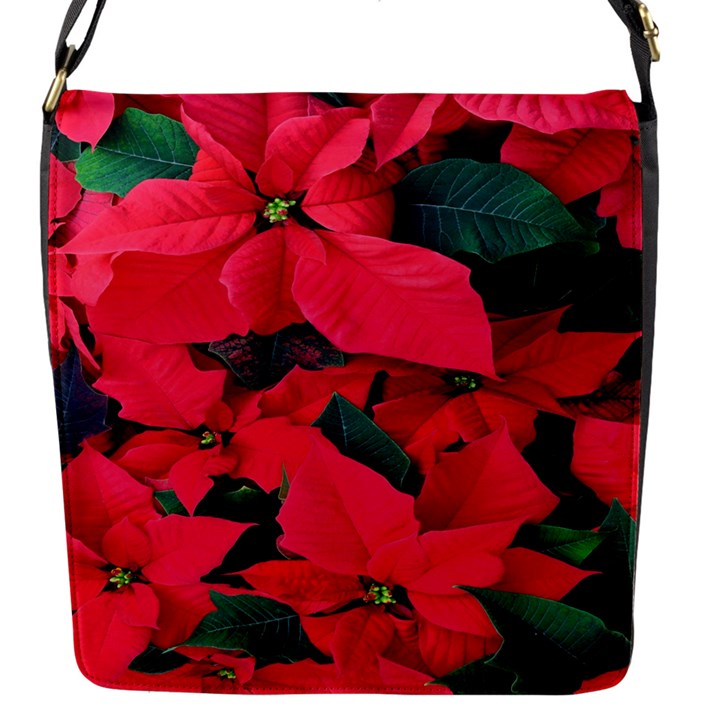 Red Poinsettia Flower Flap Messenger Bag (S)