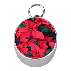 Red Poinsettia Flower Mini Silver Compasses