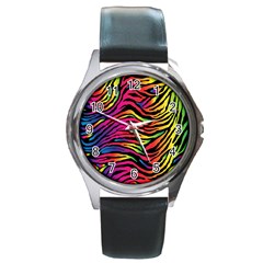 Rainbow Zebra Round Metal Watch