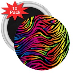 Rainbow Zebra 3  Magnets (10 Pack)  by Mariart