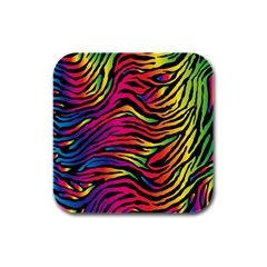 Rainbow Zebra Rubber Square Coaster (4 Pack) 