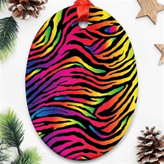 Rainbow Zebra Oval Ornament (two Sides)