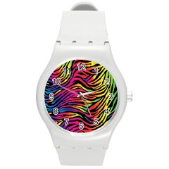 Rainbow Zebra Round Plastic Sport Watch (m)