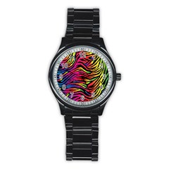 Rainbow Zebra Stainless Steel Round Watch