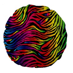 Rainbow Zebra Large 18  Premium Flano Round Cushions