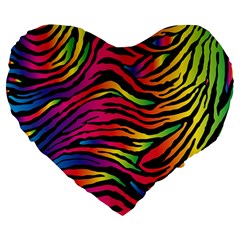 Rainbow Zebra Large 19  Premium Flano Heart Shape Cushions