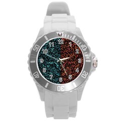 Square Pheonix Blue Orange Red Round Plastic Sport Watch (l) by Mariart