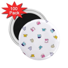 Tea Cup Mug Dringking Yellow Blue Grey Polka Dots 2.25  Magnets (100 pack) 