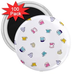 Tea Cup Mug Dringking Yellow Blue Grey Polka Dots 3  Magnets (100 pack)