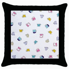 Tea Cup Mug Dringking Yellow Blue Grey Polka Dots Throw Pillow Case (Black)