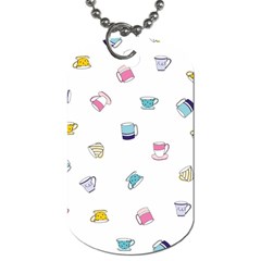 Tea Cup Mug Dringking Yellow Blue Grey Polka Dots Dog Tag (Two Sides)