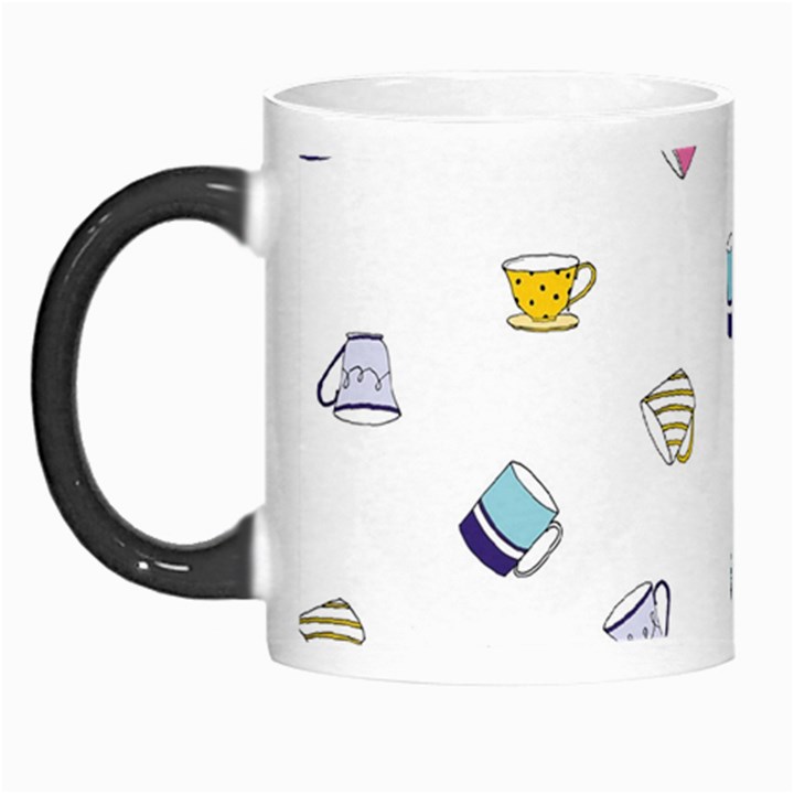 Tea Cup Mug Dringking Yellow Blue Grey Polka Dots Morph Mugs