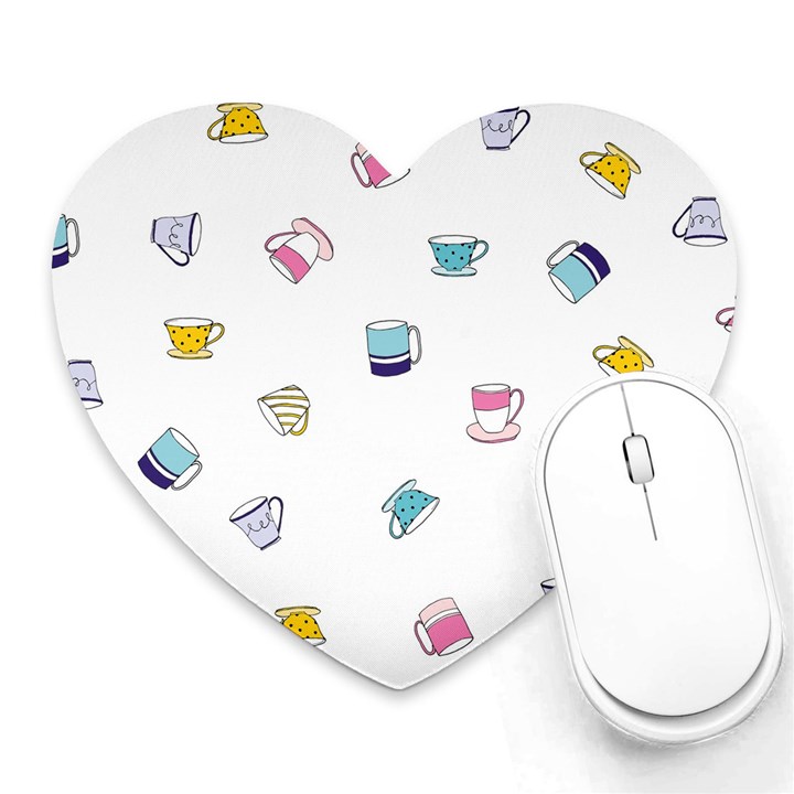 Tea Cup Mug Dringking Yellow Blue Grey Polka Dots Heart Mousepads