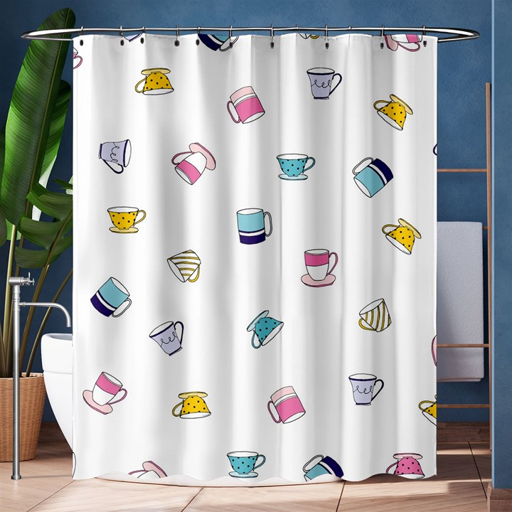 Tea Cup Mug Dringking Yellow Blue Grey Polka Dots Shower Curtain 60  x 72  (Medium) 