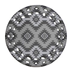 Triangle Wave Chevron Grey Sign Star Round Filigree Ornament (two Sides) by Mariart