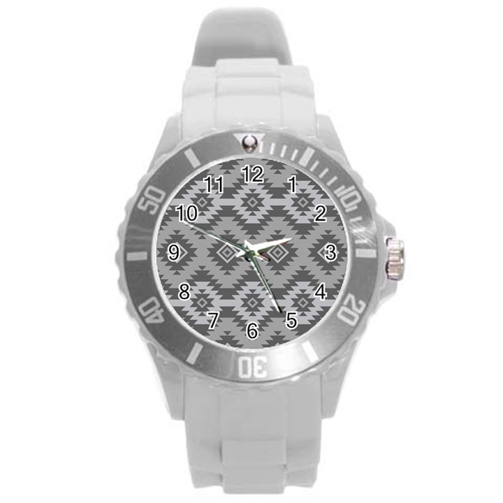 Triangle Wave Chevron Grey Sign Star Round Plastic Sport Watch (L)