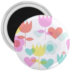 Tulip Lotus Sunflower Flower Floral Staer Love Pink Red Blue Green 3  Magnets by Mariart