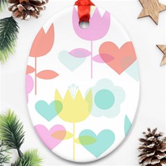 Tulip Lotus Sunflower Flower Floral Staer Love Pink Red Blue Green Ornament (oval) by Mariart