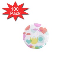 Tulip Lotus Sunflower Flower Floral Staer Love Pink Red Blue Green 1  Mini Magnets (100 Pack) 