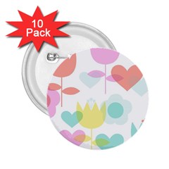 Tulip Lotus Sunflower Flower Floral Staer Love Pink Red Blue Green 2 25  Buttons (10 Pack)  by Mariart