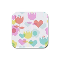 Tulip Lotus Sunflower Flower Floral Staer Love Pink Red Blue Green Rubber Square Coaster (4 Pack)  by Mariart