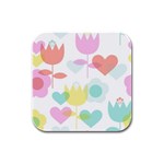 Tulip Lotus Sunflower Flower Floral Staer Love Pink Red Blue Green Rubber Square Coaster (4 pack)  Front